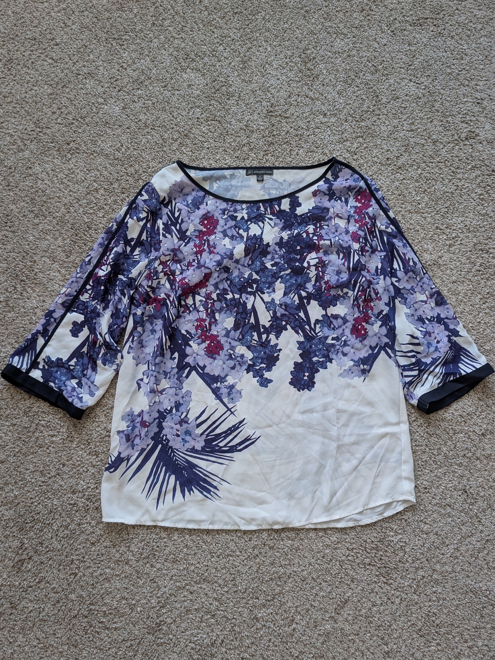 Adrianna Papell Womens White Purple Floral Print Scoop Neck Top Size Small
